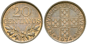 Португалия 20 сентаво 1974 KM 595 бронза 4164-1136