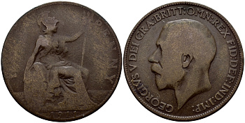 Великобритания 1/2 пенни 1911 Георг V (1910-1936) KM 809, Spink 4056 бронза 60-1235