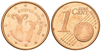 Кипр  1 евроцент 2008  KM 78 сталь плакированная медью  UNC  4147-435