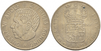 Швеция 1 крона 1973 Густав VI Адольф (1950-1973) KM 826а медь плакированная медно-никелем 77-636