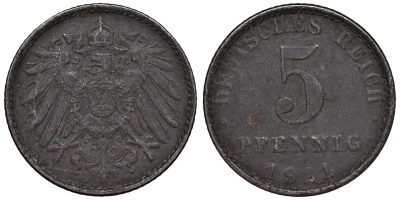 Германия 5 пфеннигов 1921 A KM 19, J. 297, Weege 5 железо 4118-1124