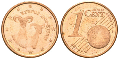 Кипр  1 евроцент 2008  KM 78 сталь плакированная медью  UNC  4147-435