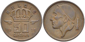 Бельгия 50 сантимов 1968 Belgie, Бодуэн I (1951-1993) KM 149.1 бронза 116-1025