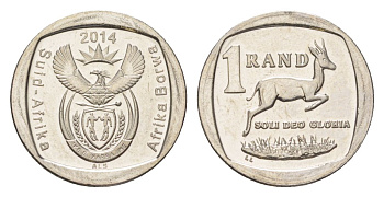 ЮАР 1 ранд 2014 медь плакированная никелем UNC 4627-566