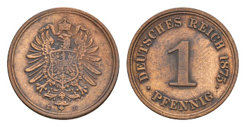 Германия 1 пфенниг 1875 E, Вильгельм I (1871-1888) KM 1, J. 1 медь 4639-1062