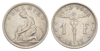 Бельгия 1 франк 1935 Belgie, Альберт I (1909-1934) KM 90 никель 4619-1045