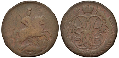 Россия 2 копейки 1758 красный монетный двор, Елизавета Петровна (1741-1762) Биткин 392 медь 221-731