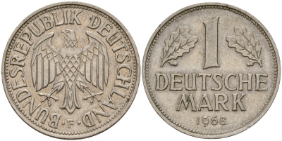 ФРГ 1 марка 1968 F KM 110, J. 385 медно-никель 4159-1057