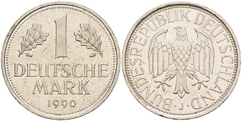 ФРГ 1 марка 1990 J KM 110, J. 385 медно-никель 4584-336