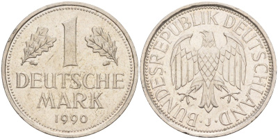 ФРГ 1 марка 1990 J KM 110, J. 385 медно-никель 4584-336