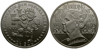 НИДЕРЛАНДЫ 2 1/2 ЭКЮ 1995 ВИЛЬГЕЛЬМИНА медно-никель UNC 1527-1221