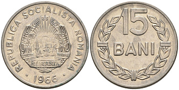 Румыния 15 бани 1966 KM 93 сталь плакированная никелем 4567-357