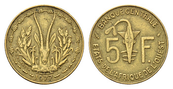 Западная Африка (BCEAO) 5 франков 1977 KM 2a медь алюминий никель 4679-614
