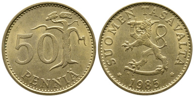 Финляндия 50 пенни 1985 N KM 58 алюминиевая бронза 4610-942