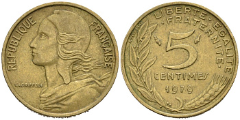 ФРАНЦИЯ 5 САНТИМОВ 1979 ТИП MORLON КМ 933, LE FRANC 125.15 медь алюминий никель 4564-1263