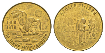 ФРГ жетон "Аполлон-11, 10 лет высадки на Луну" 1979 диаметр 30 мм, вес 9,2 гр латунь 4634-725