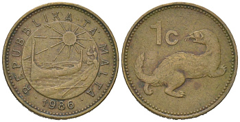 Мальта 1 цент 1986 ласка, горностай KM 78 никель латунь 192-1166