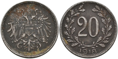 Австрия 20 геллеров 1918 KM 2826 железо 4575-414