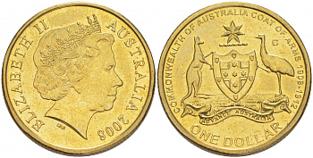 Австралия 1 доллар 2008 100 лет первому гербу Австралии KM 1047 алюминиевая бронза UNC M26-08