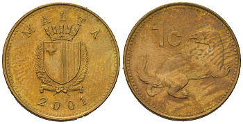 Мальта 1 цент 2001 KM 93 никель латунь aUNC 4528-623