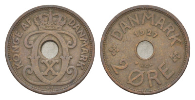Дания 2 эре 1927 HCN, Кристиан X (1912-1947) KM 827 бронза 4639-724