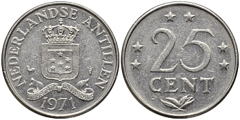 Нидерландские Антилы 25 центов 1971 Юлиана (1948-1980) KM 11 никель 4164-452