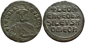 Византийская Империя фоллис 886 Лев VI Мудрый good very fine Sear 1729 бронза 00-000-00