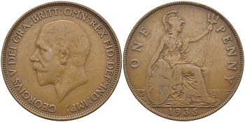 Великобритания 1 пенни 1935 Георг V (1910-1936) KM 838, Spink 4055 бронза 115-312