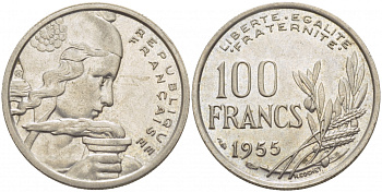 ФРАНЦИЯ 100 ФРАНКОВ 1955 KM 919.1 медно-никель 3718-556