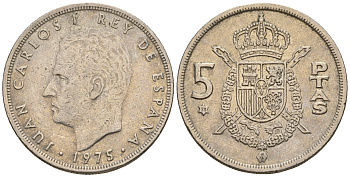 Испания 5 песет 1975 (78) Хуан Карлос I (1975-2014) KM 807 медно-никель 259-216
