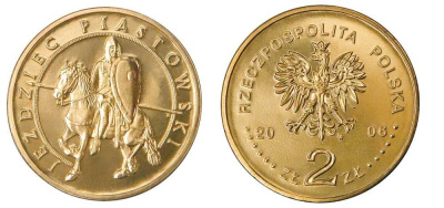 Польша 2 злотых 2006 MW, пястовский конный всадник KM 576 нордик UNC 4676-412