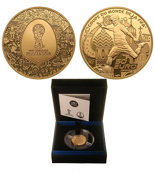Франция 50 евро 2018 чемпионат мира по футболу в России, оригинальная коробка, сертификат, тираж 3000 экземпляров KM NEW золото PROOF 10-016-03