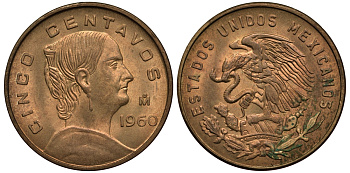 Мексика 5 сентаво 1960 Жозефа Ортис де Домингес KM 426 латунь VF 3334-546