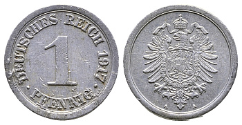 Германия 1 пфенниг 1917 A KM 24, J. 300, Weege 2 алюминий 4380-119