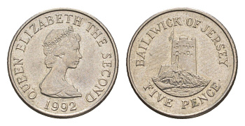 Джерси 5 пенсов 1992 башня Сеймур, Елизавета II (1952-2022) KM 56.2 медно-никель aUNC 4659-622