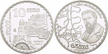 Испания 10 евро 2002 150 лет со дня рождения Антонио Гауди, Парк Гуэль KM 1084 серебро PROOF 05-086-44