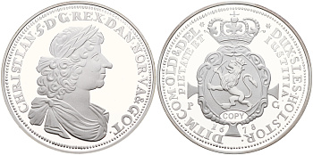 Норвегия, Дания 5 далеров 1678 копия известной редкой монеты в серебре 999  серебро  PROOF  11-266-35