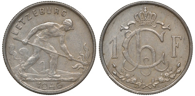 Люксембург 1 франк 1946 KM 46.1 медно-никель 4163-447