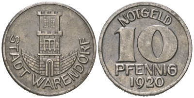 Варендорф (Пруссия, Вестфалия) 10 пфеннигов 1920 Funck 575.4, Men18 32804.4 железо 4379-537