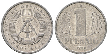 ГДР 1 пфенниг 1980 A KM 8.1 алюминий 4651-1259