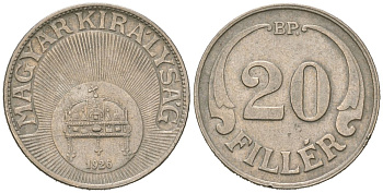 Венгрия 20 филлеров 1926 BP KM 508 медно-никель 4615-457