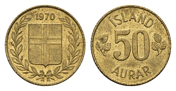 Исландия 50 эйре 1970 KM 17 никель латунь UNC 4696-353