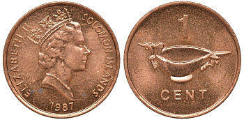 Соломоновы острова 1 цент 1987 Елизавета II (1953-) KM 24 сталь плакированная бронзой aUNC 4602-865