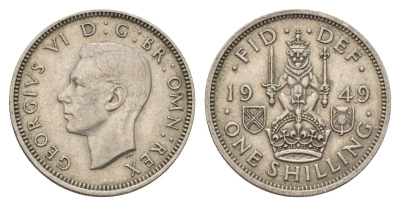 Великобритания 1 шиллинг 1949 Георг VI (1936-1952), Шотландский герб KM 877, Spink 4109 медно-никель 4671-1216