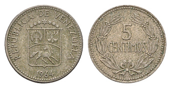 Венесуэла 5 сентимо 1964 Y 38.2 медно-никель 4655-849