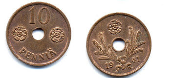 ФИНЛЯНДИЯ 10 ПЕННИ 1941 KM 33.1 медь 51-4929
