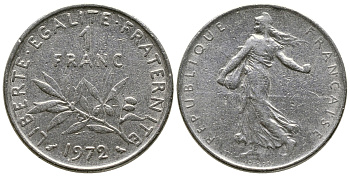 ФРАНЦИЯ 1 ФРАНК 1972 СЕЯТЕЛЬ KM 925.1 никель 93-1432