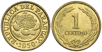 Парагвай 1 сентимо 1950  KM 20 алюминиевая бронза  aUNC  220-964