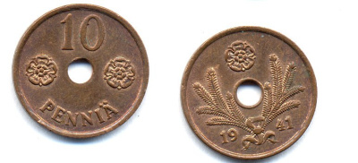 ФИНЛЯНДИЯ 10 ПЕННИ 1941 KM 33.1 медь 51-4929
