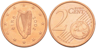 ИРЛАНДИЯ 2 ЕВРОЦЕНТА 2002 KM 33 сталь плакированная медью UNC 214-241